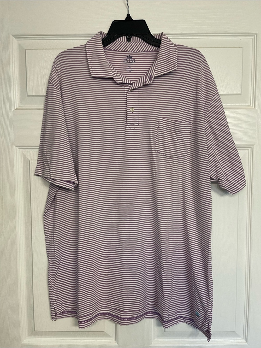 Peter Millar Men's Short-Sleeve Striped Polo - Lavender and White
